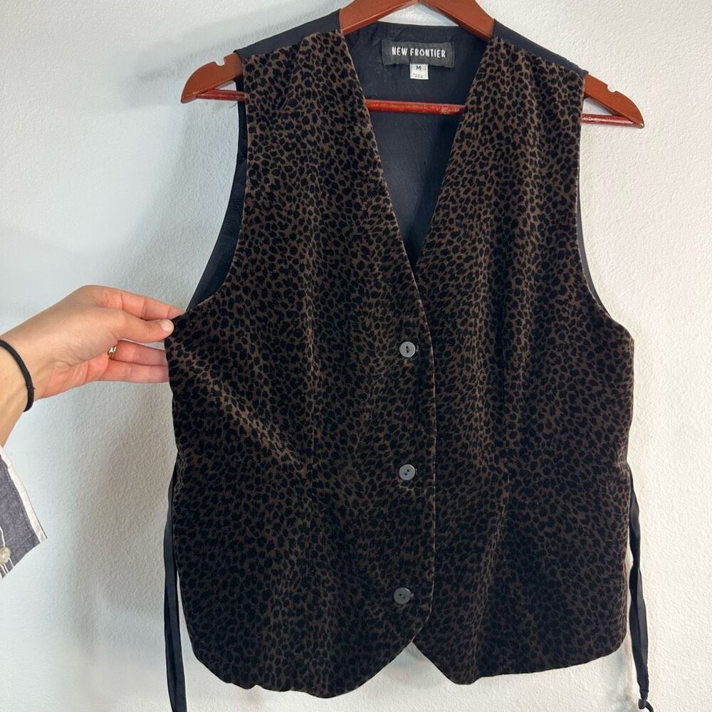 Vintage USA New Frontier Velvet Leopard Print Vest Women’s Medium Retro Glam
